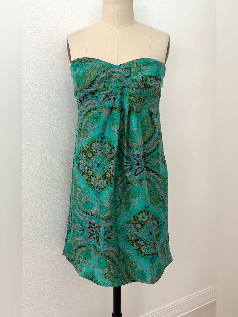 J.Crew Casbah Silk Paisley Strapless Mini Dress NWT Aqua Lined 12
